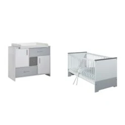 Schardt Candy Grey Sparset Inkl. Umbauseiten Babybett & Wickelkommode
