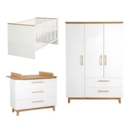 Roba Carina Kinderzimmer 3T Weiß Bett, Wickelkommode, Schrank