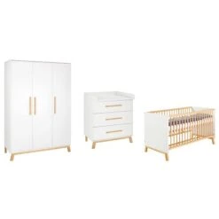 Schardt Venice Kinderzimmer 3T Mit Umbauseiten Dekor Weiß / Massivholz Buche Geölt