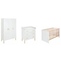 Schardt Melody White Kinderzimmer 3T + Umbauseiten Dekor Weiß / Massivholz Buche Geölt