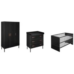 Schardt Melody Black Kinderzimmer 3T + Umbauseiten Dekor Schwarz / Massivholz Buche Schwarz Lackiert