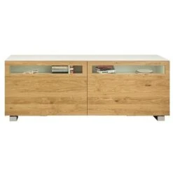 Now! Vision By Hülsta Sideboard 4R 2 Schiebetüren 70,4x176,1x52 - Lack-weiß/Natureiche