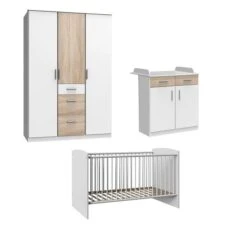 Wimex Joker Babyzimmer 3-teilig Schrank 3-türig Weiß / Eiche Sägerau-Nachbildung