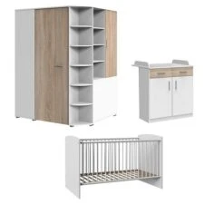 Wimex Joker Babyzimmer 3-teilig Eck-Schrank Weiß / Eiche Sägerau-Nachbildung