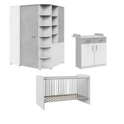 Wimex Joker Babyzimmer 3-teilig Eck-Schrank Weiß / Beton-Nachbildung Lichtgrau