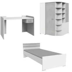 Wimex Joker Jugendzimmer 3-teilig Schreibtisch Verstellbar Weiß / Beton-Nachbildung