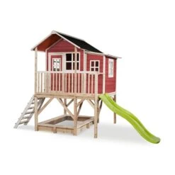 EXIT TOYS EXIT Loft 550 Holzspielhaus - Rot Klares Design - Mit Sandkasten, Rutsche & Anbau