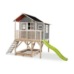 EXIT TOYS EXIT Loft 550 Holzspielhaus - Grau Klares Design - Mit Sandkasten, Rutsche & Anbau