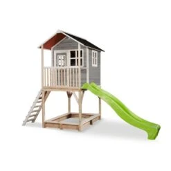 EXIT TOYS EXIT Loft 700 Holzspielhaus - Grau Extra Hoch - Mit Sandkasten, Rutsche & Geländer