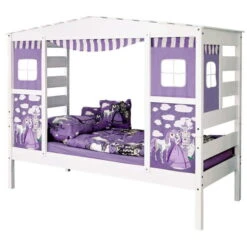 Ticaa Hausbett Horse Lila Kiefer Weiß Mit Funktionsschubkasten| Massivholz - Dessin: Horse Lila -Roba || Pinolino Verkaufsgeschäft 926139 freisteller 3 4