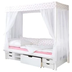 Ticaa Himmelbett Stern Weiß-Rosa Kiefer Weiß Inkl. Regalelement & Tüll-Textilien - 90 X 200 Cm -Roba || Pinolino Verkaufsgeschäft 926818 freisteller 1