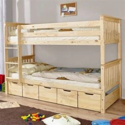 Ticaa Sammy Etagenbett Kiefer Natur 5er Schubkästen Massivholz