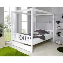 Ticaa Himmelbett Lino Kiefer Weiß Massivholz - 140 X 200 Cm