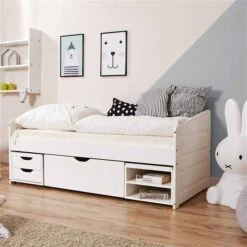 Ticaa Sofabett MINI Micki 3er Funktionsschubkasten Massivholz - 80x160 Cm - Inkl. Matratze