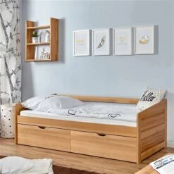 Ticaa Sofabett Micki Buche Mit 2er Schubkästen Massivholz - 90x200 Cm