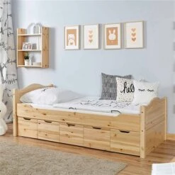 Ticaa Einzelbett Leni Mit 5er Schubkästen Massivholz - 100x200 Cm