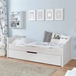 Ticaa Einzelbett Leni Weiß Mit Zusatzbett Massivholz - 90x200 Cm