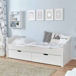 Ticaa Einzelbett Leni Weiß Mit 2er Schubkästen Massivholz - 100x200 Cm