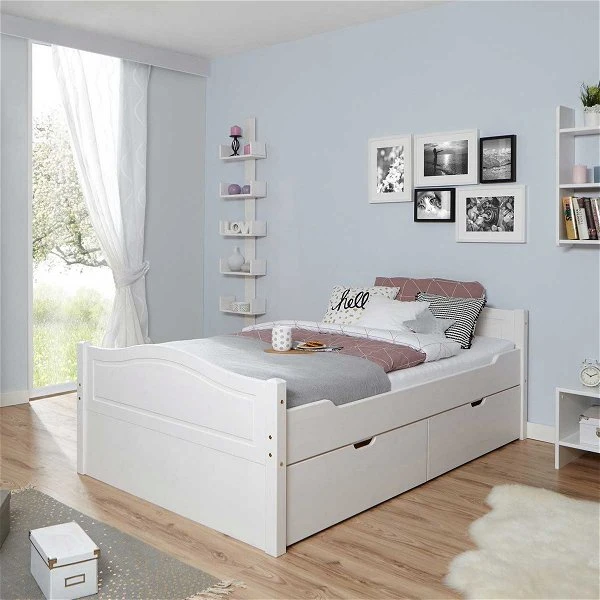 Ticaa Einzelbett Leni Weiß Mit 2er Schubkästen Massivholz - 120x200 Cm 3 Ticaa Einzelbett Leni Weiß Mit 2er Schubkästen Massivholz - 120x200 Cm