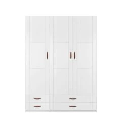 LIFETIME Schrank 150 Cm, 3 Türen, 4 Schubladen Whitewash, Massivholz, Ohne Griffe