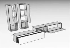 Hülsta Tetrim Wohnwand 3 - Lack & Natureiche Lowboard-Kombi & 2 Hängeelemente -Roba || Pinolino Verkaufsgeschäft 980005