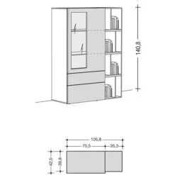 Now! Vision By Hülsta Kombination 7 140x105x42 Lack-weiß/Natureiche/Lack-Hochglanz-weiß -Roba || Pinolino Verkaufsgeschäft 980006 strichzeichnung 1