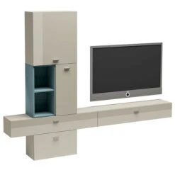 Now! No.14 By Hülsta Kombination 11 219x280x34 Lack-seidengrau/taubenblau/Hochglanz-seidengrau