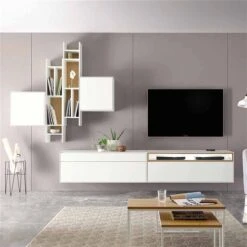 Now! By Hülsta Easy Wohnwand Natureiche 222x332x44 6-teilig