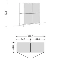 Now! By Hülsta Easy Sideboard Reinweiß 140x128x44 3-teilig -Roba || Pinolino Verkaufsgeschäft 980173 strichzeichnung 1