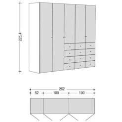 Now! Wardrobes By Hülsta Kombination 11 225,4x252x59 Cm | Lack-grau/Natureiche/Hochglanz -Roba || Pinolino Verkaufsgeschäft 980505 strichzeichnung 1