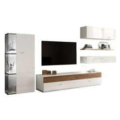 Now! No.14 By Hülsta Kombination 15 191x390x52 Kernnussbaum/Lack-weiß/Lack-Hochglanz-weiß