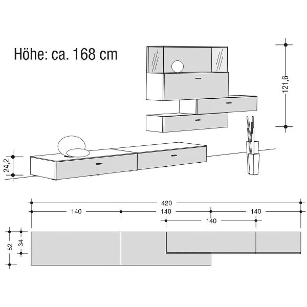 Now! No.14 By Hülsta Kombination 8 168x420x52 Kernnussbaum/Lack-seidengrau/Hochglanz-seidengrau 4 Now! No.14 By Hülsta Kombination 8 168x420x52 Kernnussbaum/Lack-seidengrau/Hochglanz-seidengrau – Bild 2