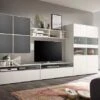 Now! By Hülsta Easy Wohnwand Lack-hellgrau 181x384x45 Mit Media-Lowboard - 9-teilig