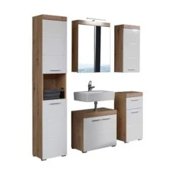 Trendteam Amanda Badmöbel 163x190x34 Cm 5-teilig Weiß / Asteiche