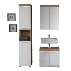 Trendteam Amanda Badmöbel 112x190x34 Cm 3-teilig Weiß / Asteiche