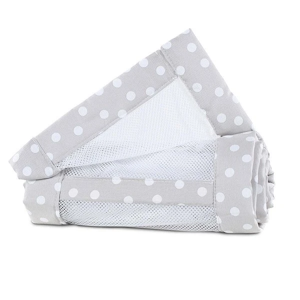 Babybay Nestchen Mesh-Piqué Für Maxi, Boxspring Und Comfort Perlgrau, Mit Punkten Weiß 3 Babybay Nestchen Mesh-Piqué Für Maxi, Boxspring Und Comfort Perlgrau, Mit Punkten Weiß
