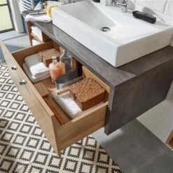 Trendteam Bay Waschbeckenunterschrank Inkl. Becken Eiche Riviera / Beton -Roba || Pinolino Verkaufsgeschäft bay bd 1693 332 28 detail 1