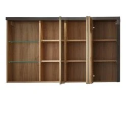 Trendteam Bay Spiegelschrank Eiche Riviera / Beton -Roba || Pinolino Verkaufsgeschäft bay bd 1693 503 28 frontal geoeffnet freisteller