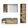 Trendteam Bay Badmöbel 3-teilig Eiche Riviera / Beton -Roba || Pinolino Verkaufsgeschäft bay bd 1693 901 28 frontal mit bel und deko freisteller