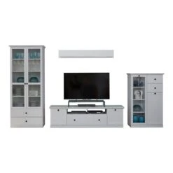 Trendteam Baxter Anbauwand 4-teilig Weiß Dekor | Breit