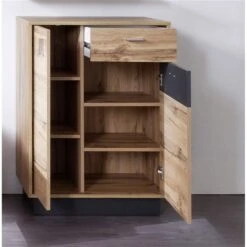 Trendteam Coast Garderoben-Set 2-teilig Spiegel Wotan Eiche / Grau Melamin -Roba || Pinolino Verkaufsgeschäft coast gd 1747 867 83 frontal geoeffnet 3