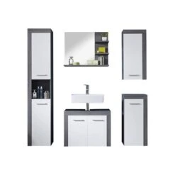Trendteam Miami Badmöbel-Set 5-teilig Mit Spiegel | Weiß / Rauchsilber
