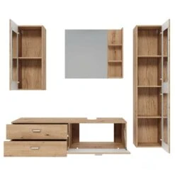 Trendteam Geo Badmöbel Inkl. Waschbecken 5-teilig Artisan Eiche -Roba || Pinolino Verkaufsgeschäft geo bd 1751 903 92 frontal geoeffnet mit becken freisteller