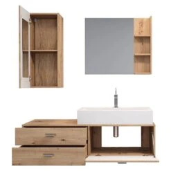 Trendteam Geo Badmöbel Inkl. Waschbecken 4-teilig Artisan Eiche -Roba || Pinolino Verkaufsgeschäft geo bd 1751 907 92 frontal geoeffnet freisteller