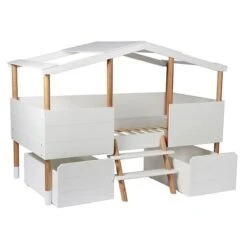 Nature Kid Noah/Genova Kinderzimmer Weiß/natur 4-teilig Mit Hausbett 90 X 200 Cm -Roba || Pinolino Verkaufsgeschäft huettenbett malibu strandhausbett inselbett schubladen 1 1