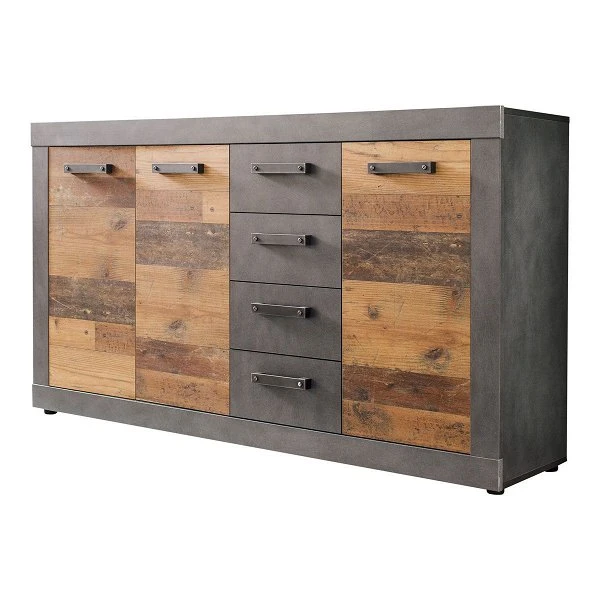 Trendteam Indy Kommode 3 Schubkästen, 4 Türen Old Wood / Graphit Grau 3 Trendteam Indy Kommode 3 Schubkästen, 4 Türen Old Wood / Graphit Grau