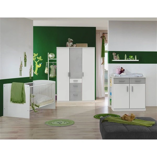 Wimex Joker Babyzimmer 3-teilig Schrank 3-türig Weiß / Beton-Nachbildung Lichtgrau 3 Wimex Joker Babyzimmer 3-teilig Schrank 3-türig Weiß / Beton-Nachbildung Lichtgrau