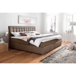 Meise Lenno Boxspringbett 140 X 200 Cm Braun Stoff Kopfteil Gesteppt & Gratis Lieferung