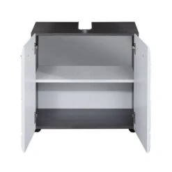 Trendteam Line Badmöbel-Set 2-teilig Weiß Hochglanz / Sardegna Rauchsilber -Roba || Pinolino Verkaufsgeschäft line bd 1898 301 03 frontal geoeffnet freisteller 2