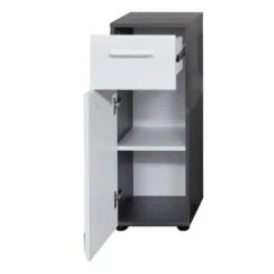 Trendteam Line Standschrank Weiß Hochglanz / Sardegna Rauchsilber -Roba || Pinolino Verkaufsgeschäft line bd 1898 802 03 frontal geoeffnet freisteller